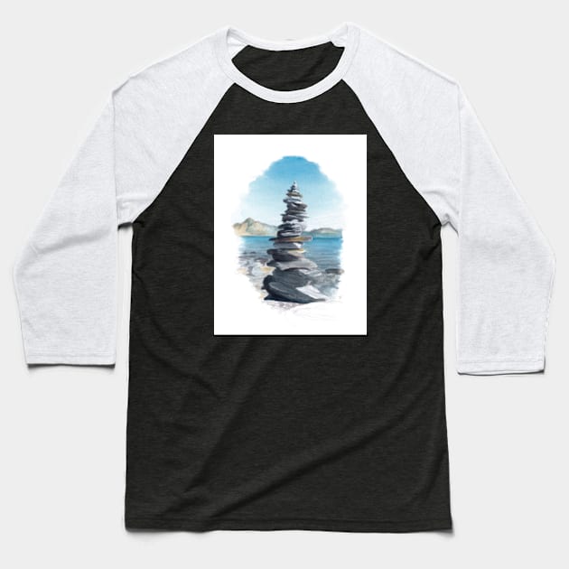 Lake Wakatipu Cairn Baseball T-Shirt by tomnapper